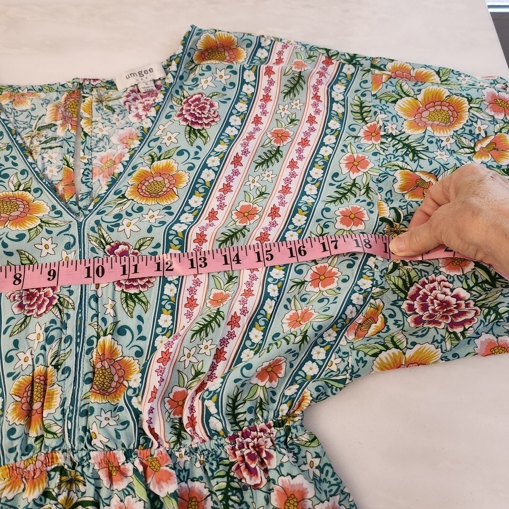 Boho Umgee Floral Print Dress in Teal and Pink - Picture 6 of 7